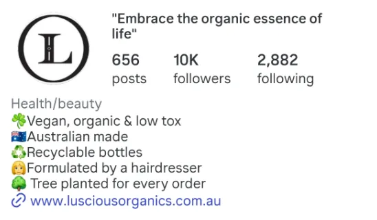 Luscious Organics Instagram profile after working with Contelp