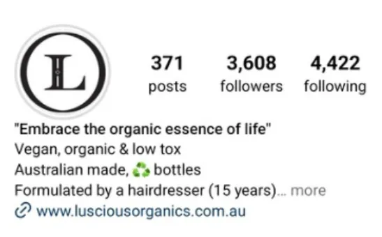Luscious Organics Instagram profile before working with Contelp