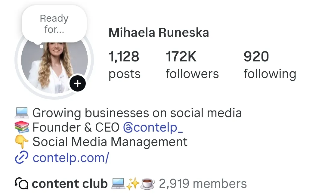 Michelle Instagram profile after working with Contelp