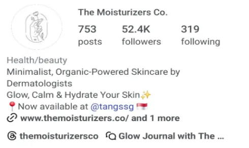 The Moisturizers Co. Instagram profile after working with Contelp