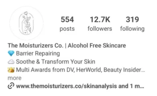 The Moisturizers Co. Instagram profile before working with Contelp