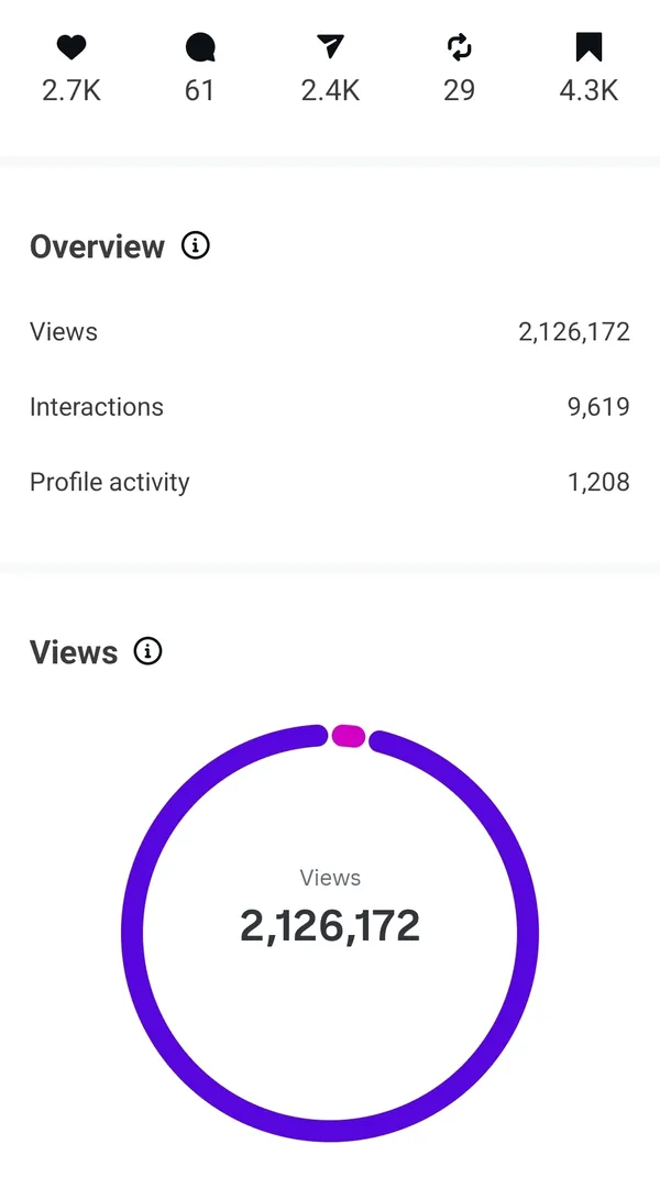 Instagram follower growth results for a Contelp client (result 20)