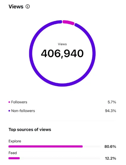 Instagram follower growth results for a Contelp client (result 32)